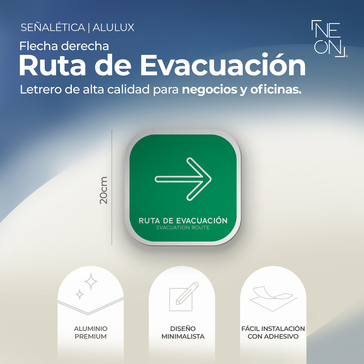 Señalética Ruta evacuación Flecha derecha Alulux