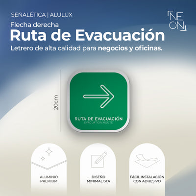 Señalética Ruta evacuación Flecha derecha Alulux