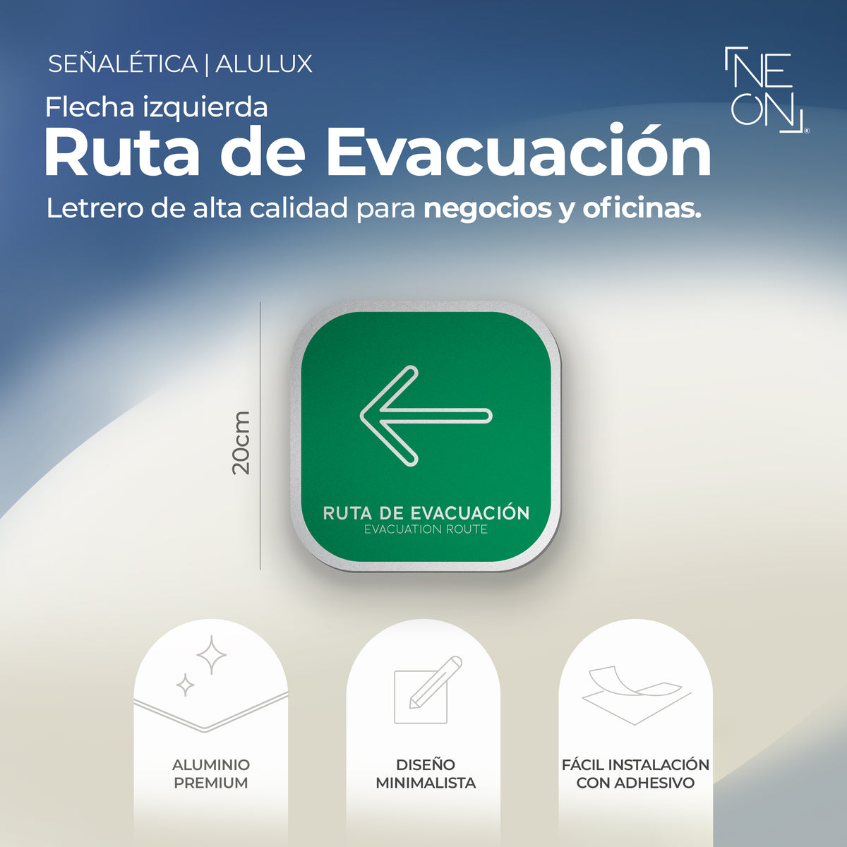Señalética Ruta evacuación Flecha izquierda Alulux