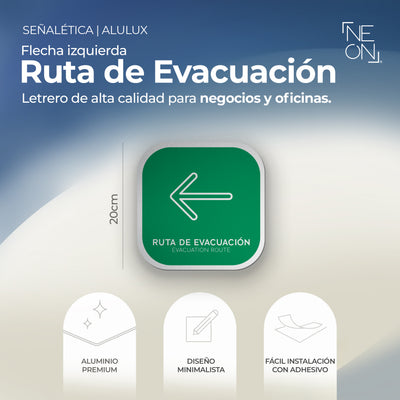 Señalética Ruta evacuación Flecha izquierda Alulux